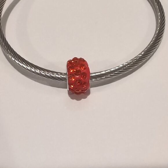 Silver Sunburst Red Rhinestones Spacer Charm for Pandora‎ Style Bracelet - Picture 2 of 4